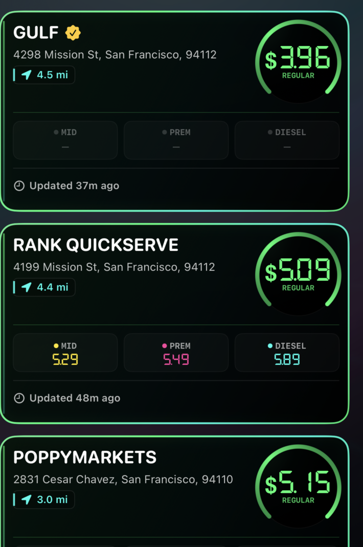 Pump Scout nearby gas-price station results